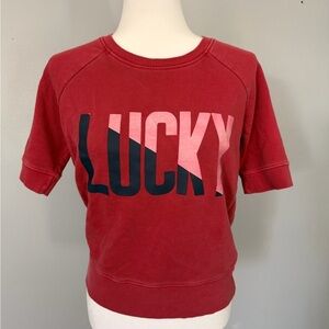 Y2K Lucky Brand Red Graphic Short Sleeve Sweatshirt